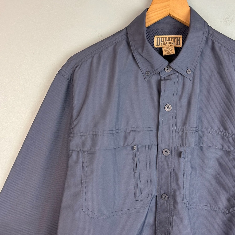 Duluth Trading Coolplus Action Shirt Mens Medium Blue Long Sleeve Button Down